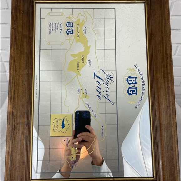 B&G WINES OF LOIRE ADVERTISING MIRROR WALL HANGING WOODEN FRAME BAR DECOR - Picture 3 of 7